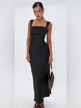 Princess Polly Black Square Neck Satin Radioactive Bias Cut Maxi Dress Black 4